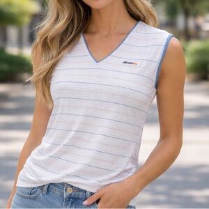 ELLESSE Cotton V-Neck Women's Tennis Top Size Medium Stripes Tank